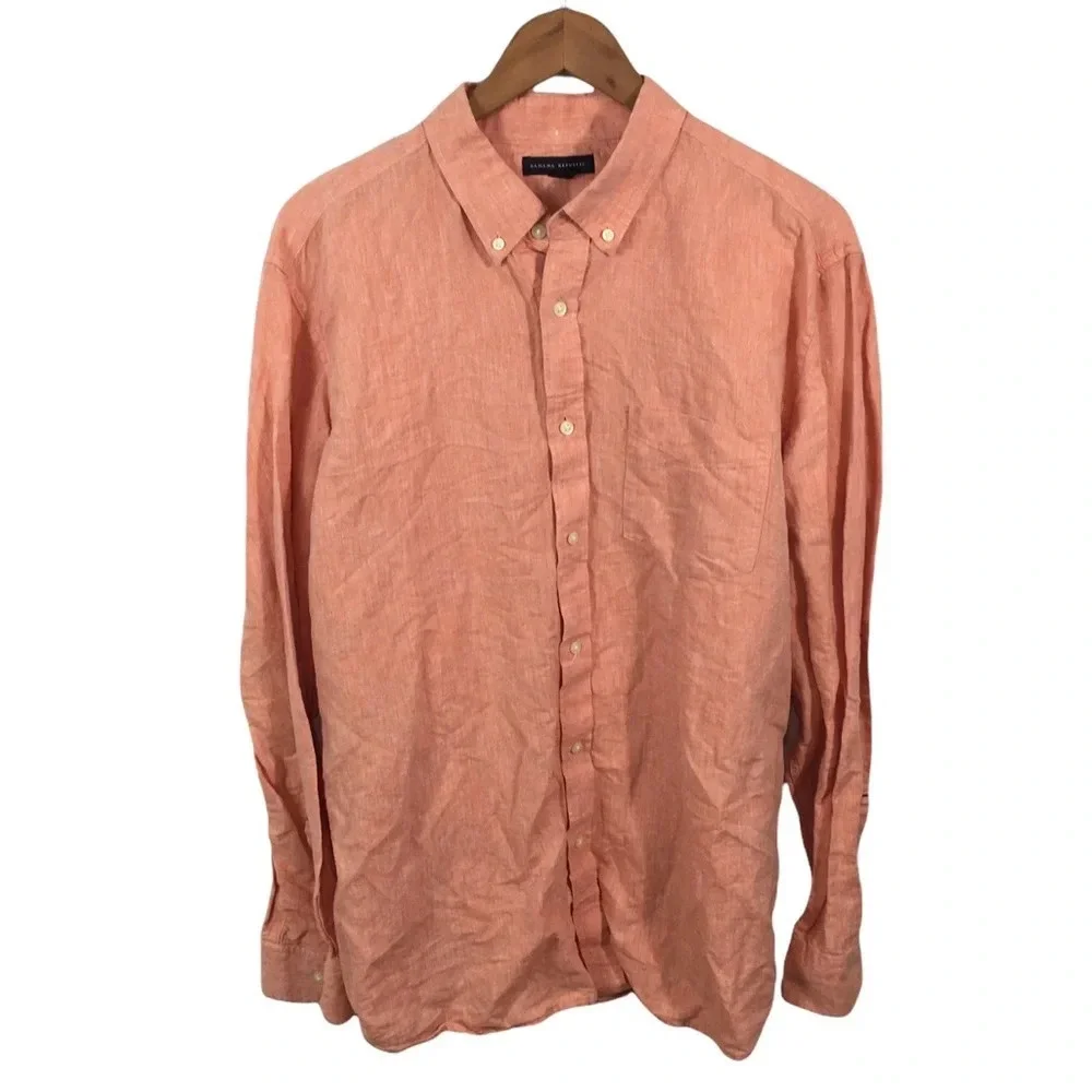 BF674 Men’s BANANA REPUBLIC Designer LINEN Blend Button Down Shirt 17-17.5 XL
